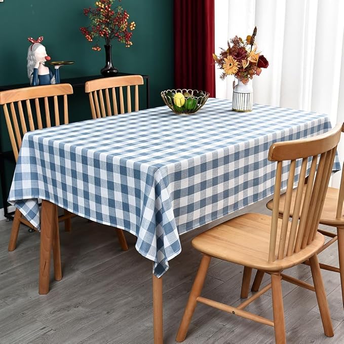 Gingham Table Cloth for Rectangle Tables Sky Blue Checkered Plaid Tablecloth Heavy Duty Cotton Blend Washable & Wrinkle Table Cover for Outdoor Kitchen Dining Picnic Camping (60x84 Inch)