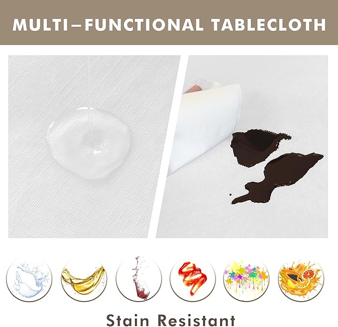 Nasitos 2 Pack White Table Cloth Rectangle 60x84''-4Ft Waterproof Plastic Table Cover Flannel Backing, Wipeable Spillproof White Table Cover Disposable for Resistant, (PEZB2P-6084-white)