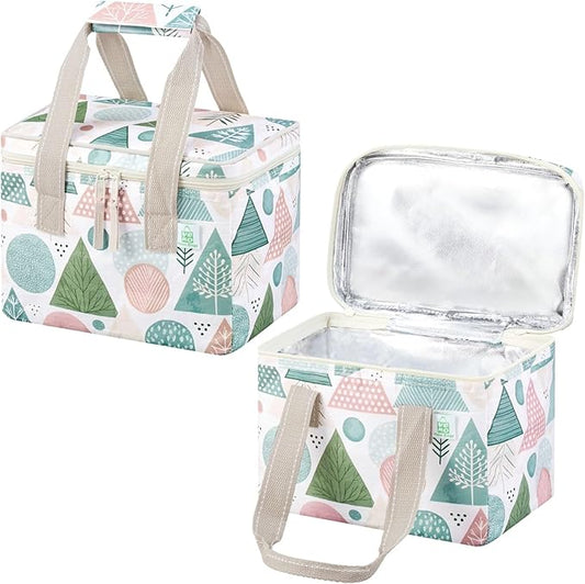 VENO 2 Pack Christmas Insulated Lunch Bag, Heavy Duty Insulated Grocery Bags, Small Cooler with Water-Resistant PP Exterior for Work, Picnic, Travel, Easy-Clean (Pastel Forest, 2 Pack)