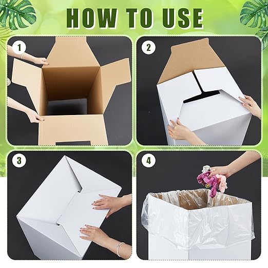 10 Pack 30 Gallon Recycling Bins Cardboard Trash Cans Disposable and Reusable Corrugated Cardboard Cans Bulk with 20 Garbage Bags for Parties Events(20 Gallon)