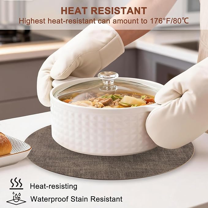 Round Faux Leather Placemats and Coasters, Set of 4, Reversible Heat Resistant Non-Slip Table Mats, Waterproof Wipeable Place Mats for Dining Table, Washable for Indoor & Outdoor (4, Dark Brown)