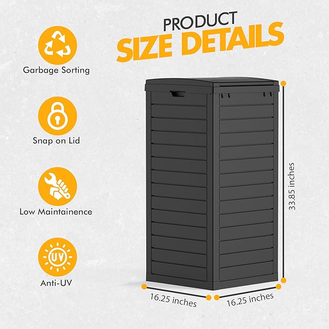 38 Gallon Outdoor Trash Can with lid,Waterproof,UV-Resistant Resin Garbage Can,Lockable Lid and Drip Tray,Trash Bin for Patio,Kitchen, Backyard and Deck(Black)