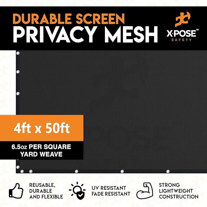 Xpose Safety Privacy Fence Screen 8’ x 50’ (12 Pack) – Heavy Duty Black Mesh with 90% Visibility Block, UV Protection – Includes Cable Ties – for Garden, Yard, Nursery, Kennel, Dog Run, Greenhouse