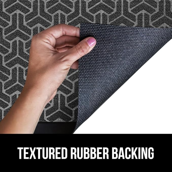 GORILLA GRIP 100% Waterproof All-Season WeatherMax Doormat 35x23, US Designed Natural Rubber, Stain and Fade Resistant, Low Profile Indoor Outdoor Door Mats, Easy Clean Patio Mat, Slate Geometric