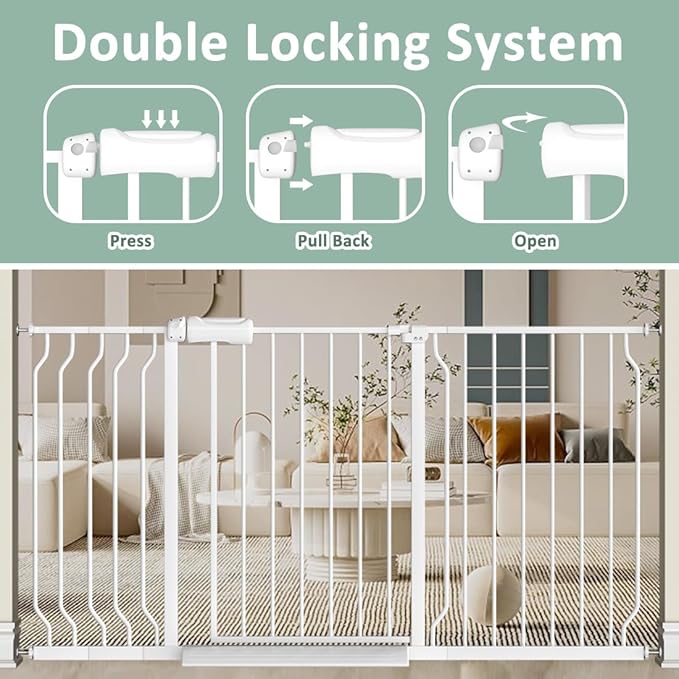 TSAYAWA Narrow Baby gate Baby Safety Gate 24.02-29Inch Auto Close Child Gates, Pressure Mounted Gate for Stairs & Doorways, Indoor/Outdoor Heavy-Duty Pet Gate for Toddlers, Dogs, White