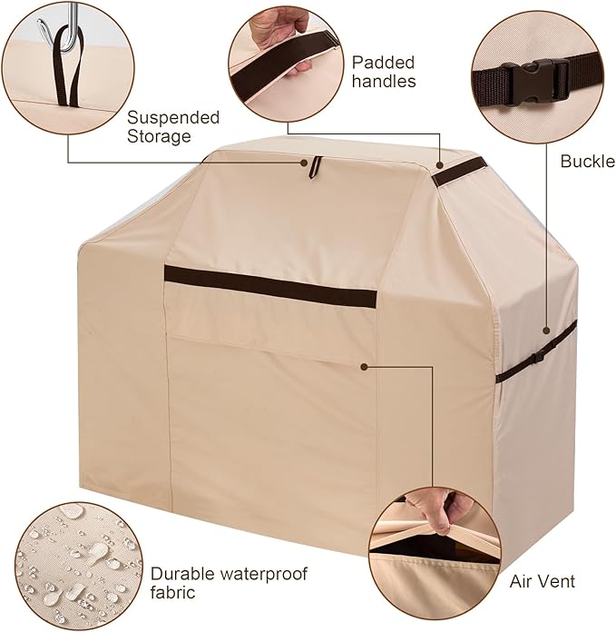 Grill Cover 72 Inch Outdoor Heavy Duty Waterproof BBQ Cover UV & Fade Resistant Compatible with Weber, Char-Broil, Nexgrill and More Grills Beige