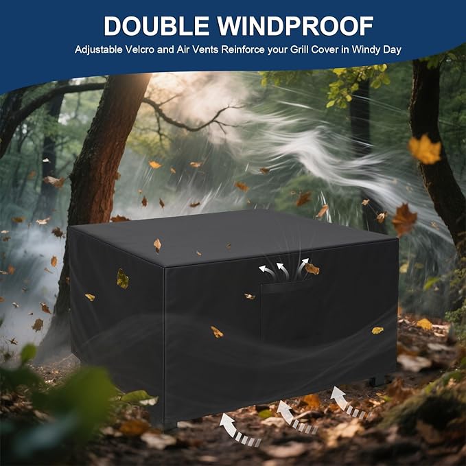 44 Inch Fire Pit Cover Square, outdoor fireplace cover with Air Vent and Drawstring, Strong Tear Resistant & Waterproof Fit for 41-44 Fire Pit / Table