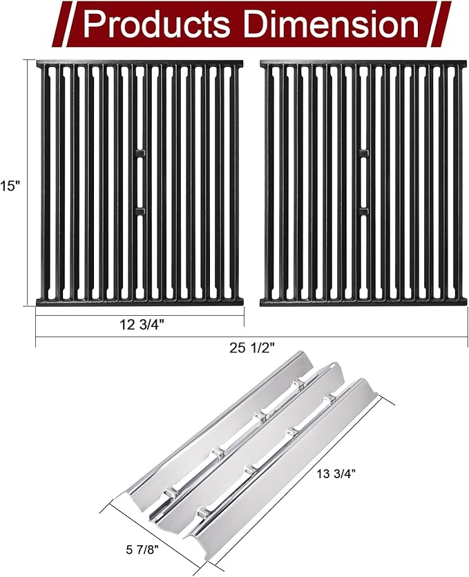 Hiorucet Grill Parts for Broil King 9864-27, 9865-24, 9865-27, 9865-54, 9865-57, 9865-74, Connaisseur 90, Signet 20 40 70 90, Grill Grates and Flav-R-Wave Heat Plates for Broil King 3 Burner Gas Grill