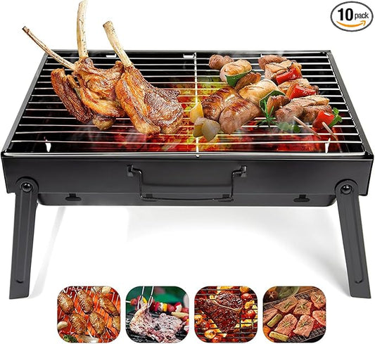Folding Portable Barbecue Charcoal Grill, Barbecue Desk Tabletop Outdoor Stainless Steel Smoker BBQ for Outdoor Cooking Camping Picnics Beach (M1) (Pack of 10)