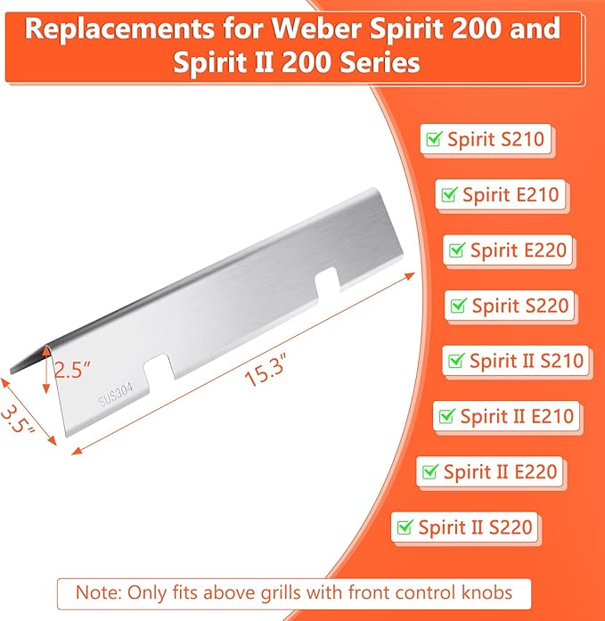 QuliMetal SUS304 15.3" Flavorizer Bars for Weber GS4 Spirit II 200, Spirit II E-210, Spirit E-210, Spirit 200 Series Grills with Front-Mounted Control, Replacements for Weber 7635 67045