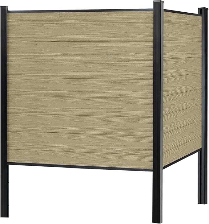 Mondaria Fence Privacy Screen with 8ft In-ground Posts, 6ft(H) x 6ft(W) Wood Plastic Composite Fence Panels Weather-Resistant Outdoor Fence for Backyard/Garden (Ancient Wood, 1 Post)