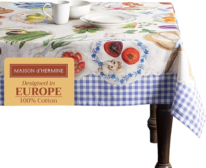 Maison d' Hermine Table Cloth Rectangle Table 100% Cotton 70 x 108 Inches Tablecloth Reusable Decorative Everyday Use for Dining Room, Farmhouse, Home Party, Festive & Wedding Spring Summer - Gourmand