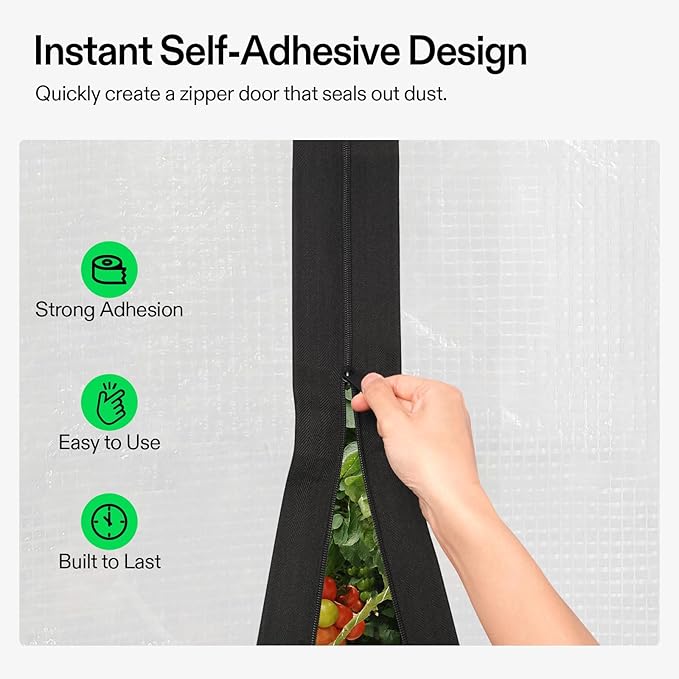 VIVOSUN 1-Pack Self Adhesive Zipper Door for Debris Barriers, 3In. x 7Ft. Peel & Stick, Heavy-Duty & Double-Sided Zipper for Tarp, Greenhouse, Indoor Outdoor Tent, Black
