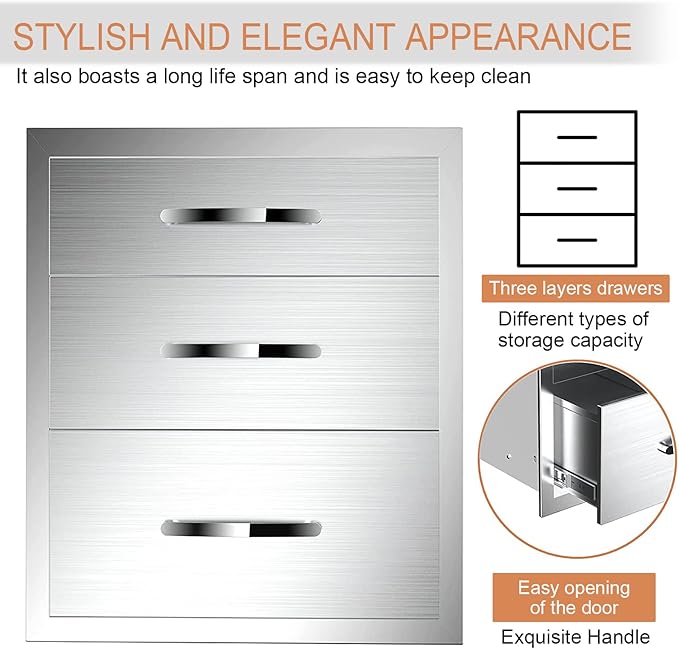 Flush Mount Stainless Steel Double Drawers with Recessed Handles for Outdoor Kitchens Or BBQ Island,-18W X 24H X 23D Inch