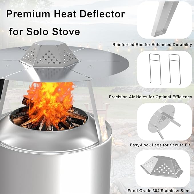 Heat Deflector for Solo Stove Ranger 15", 304 Stainless Steel Heat Diffuser with Handle & Legs,Heat Radiation for Wider Warmth Area, Compatible with Ranger 15" Outdoor Fire Pits, for Camping,Backyard