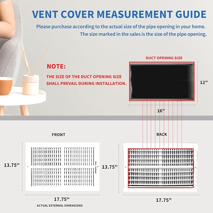 16x12 Vent Register [Duct Opening], Vent Covers for Home Ceiling, Two-Way Ventilation Register, Adjustable Solid Steel Wall Register Vent Cover (16"W x 12"H [Duct Opening])