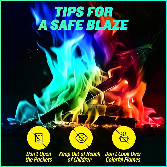 Color Flame Crystals for Fire Pits & Campfires - Fire Color Changing Packets for Outdoor Fireplaces, Bonfire, Wood Fire Pits - Creates Vibrant Magical Blue, Green, Purple Flames