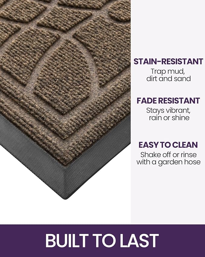 DEXI Front Door Mat Outside Entrance, Heavy Duty Non Slip Low Profile Doormat for Entryway, Trap Dirt and Moisture Welcome Mats, Easy Clean, Patio, Garage, 5x3, Brown