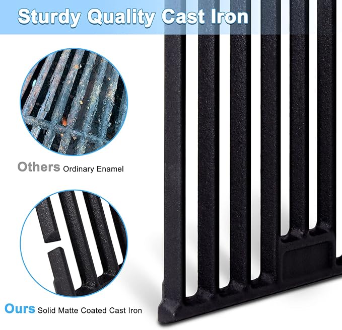 Adviace Grill Replacement Parts for Char Griller 5050, 5650, 2121, 3001, 5072, 2123, 2828, 3030, King Griller 3008, 5252, Cast Iron Grill Grates, Stainless Steel Heat Plate Shields, Burners, Ignitors.