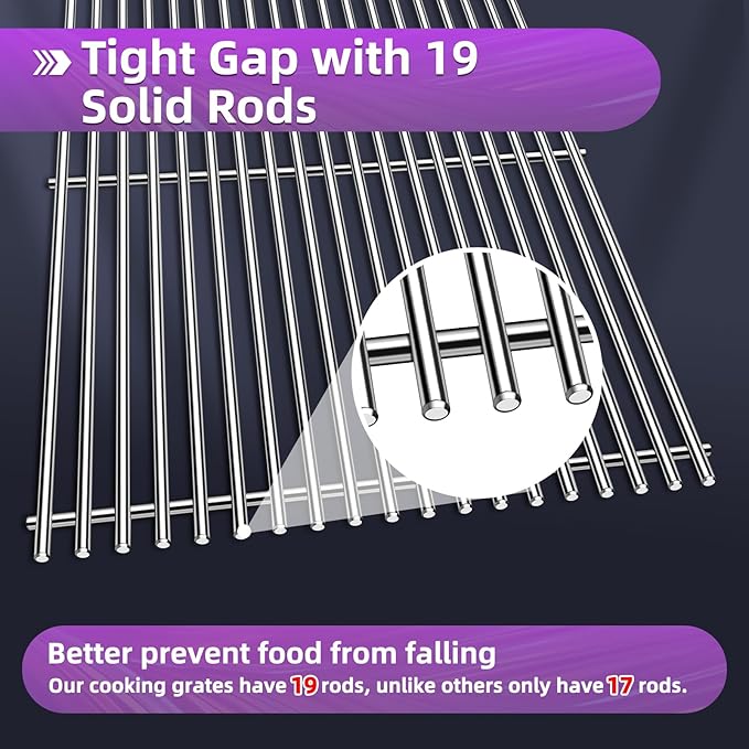 18 7/8" Stainless Steel Genesis 2 Grill Grates for Weber Genesis ii E-310 E-315 E-325 E-330 E-340 S-335 S-340 GS4 Grill Replacement Parts for Weber 66095 Genesis ii 300 LX 300 Series Grills