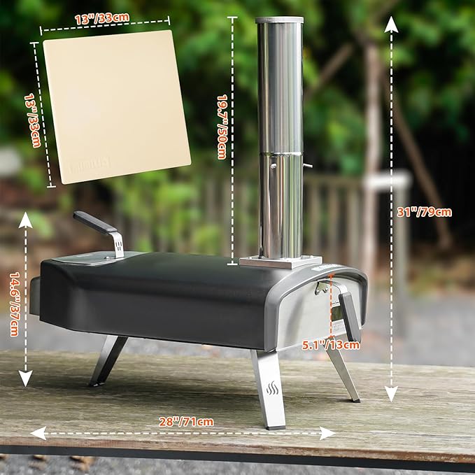 Mimiuo Outdoor Pizza Oven 12“ Wood Charcoal Fired Pizza Oven with Square Pizza Stone, Portable Pizza Stove for Outside Backyard Camping Picnics