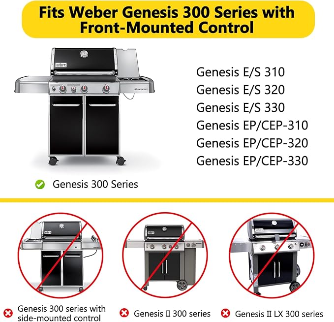 Grill Parts Replacement for Weber Genesis 300 Series Grill with Front Control Knob Genesis E310 E320 E330 S310 S320 S330, 17.5 inch 7620 Flavorizer Bars and 65505 Heat Deflectors