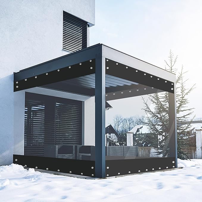 FoundGo 8'Hx10'W Vinyl Curtains for Patio,19oz Outdoor Clear Vinyl Patio Enclosure,Heavy Duty Clear Tarps Waterproof Vinyl Tarp with Grommets for Pergola, Porch,Gazebos,Balcony,-4℉ Cold Resistant