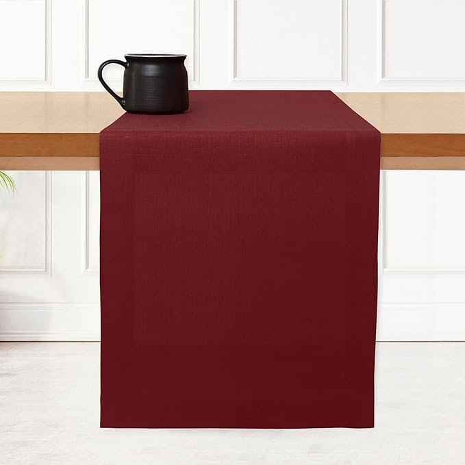 D'Moksha Homes Linen Table Runner 60 Inches - 100% Pure Linen Dark Red Table Runner 14 x 60 Inch for Coffee Tables, Dresser, Valentines, Holiday - Machine Washable