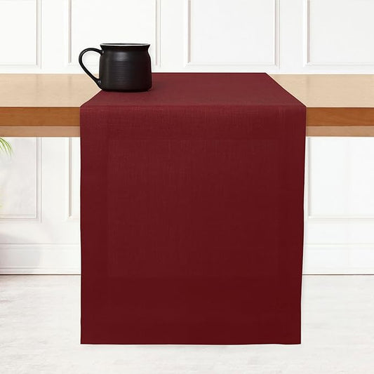 D'Moksha Homes Linen Table Runner 36 Inches - 100% Pure Linen Dark Red Small Table Runner 14 x 36 Inch for Dresser, Coffee Tables, Valentines, Holiday - Machine Washable