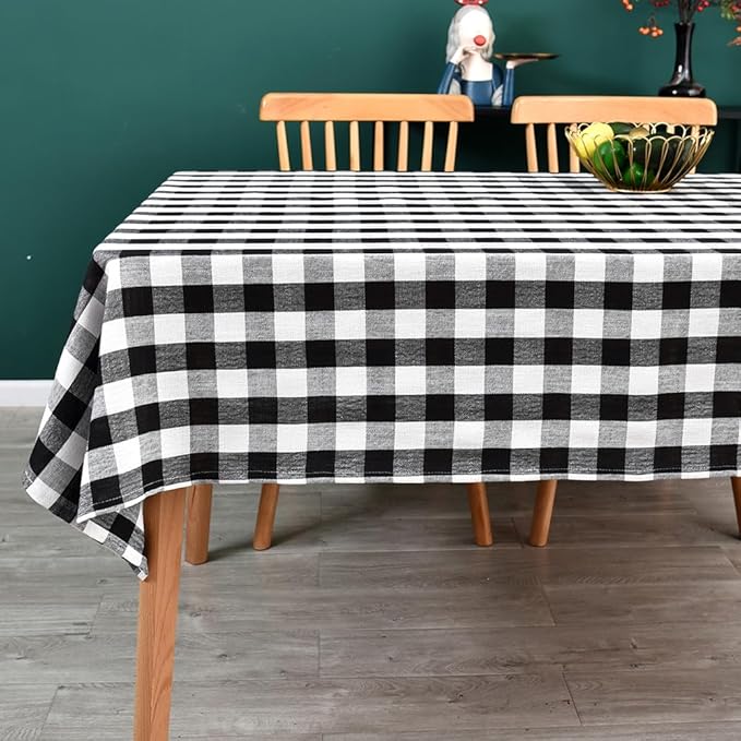 Gingham Tablecloth Rectangle Table Cloth Heavy Duty Cotton Checkered Table Cover for Spring Picnic Kitchen Dining(C-Black, 52x120 inch)