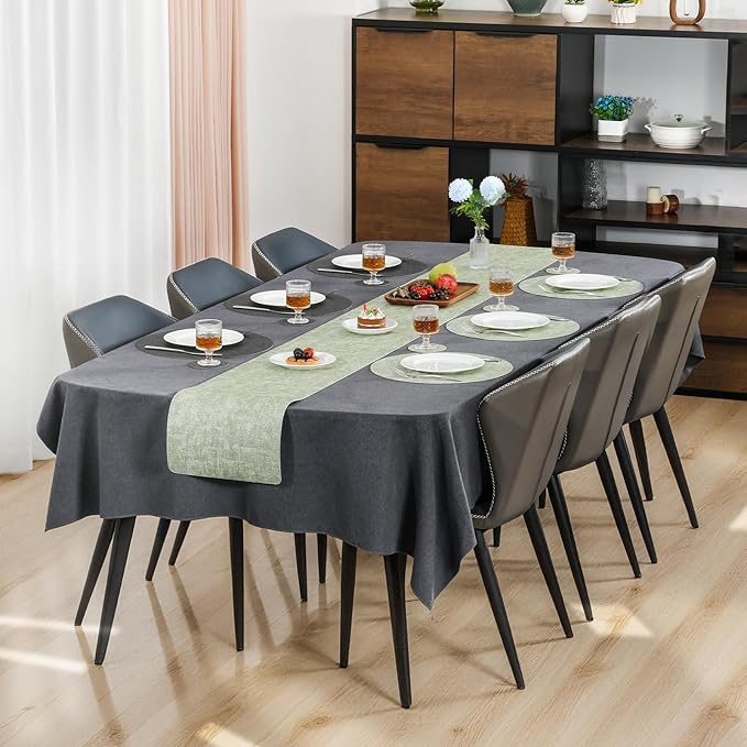 Myir JUN Round Placemats Dual Sided, Faux Leather Place Mats Set of 4 Indoor Placemat for Dining Table Outdoor Place mat Non-Slip Washable Table Mats (Gray Grass Green, Set of 4)