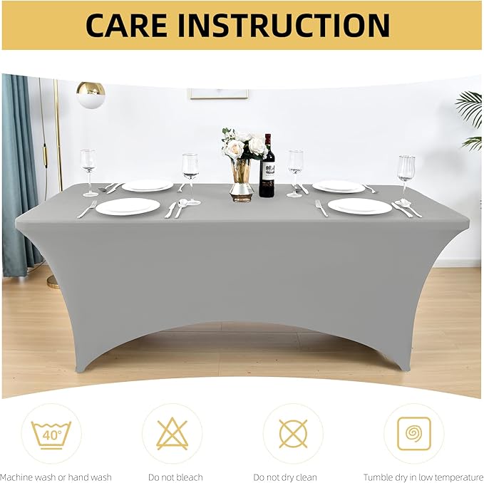 112 2-Pack 6ft Spandex Table Covers for Rectangle Standard Folding Tables - Wrinkle Resistant Stretch Tablecloths - Ultimate Fitted Table Protector for Parties, Banquet, and Wedding