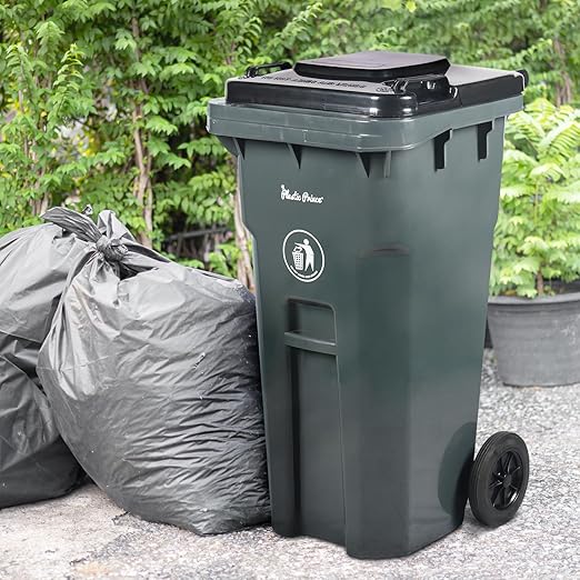 32 Gallon Trash Can Lid Outdoor Trash Can with Lid and Wheels Heavy-Duty Trash Bin for Outside Plastic 32 Gallon Garbage Can Wheeled Gray for Hospitals Restaurants Offices, Pack of 2