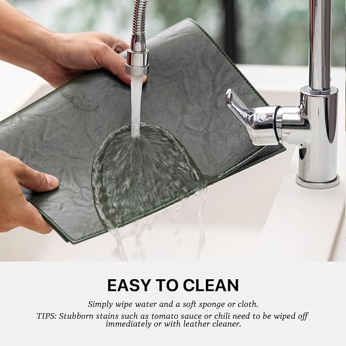 Faux Leather Placemats Set of 6 Vinyl Washable Wipeable Table Mats for Kitchen Dining Table Heat Resistant Waterproof Indoor/Outdoor Placemats Non-Slip Easy Clean Place Mats (Olive Green)