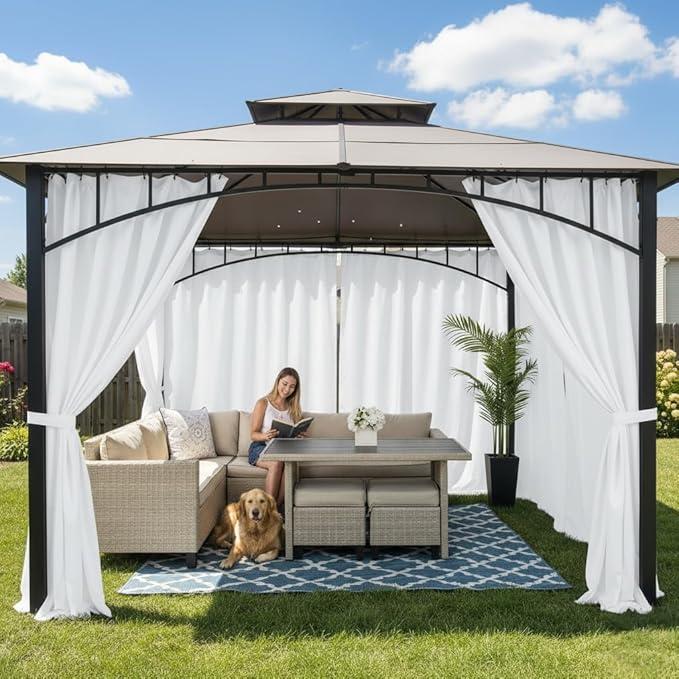 HolidayIdeas Waterproof Patio Outdoor Curtains with Rod Pocket 6 Pcs- UV & Privacy Protect Weatherproof Gazebo Outdoor Drapes for Porch, Balcony, Apartment, Sliding Glass Door, White, 54x95 Inch