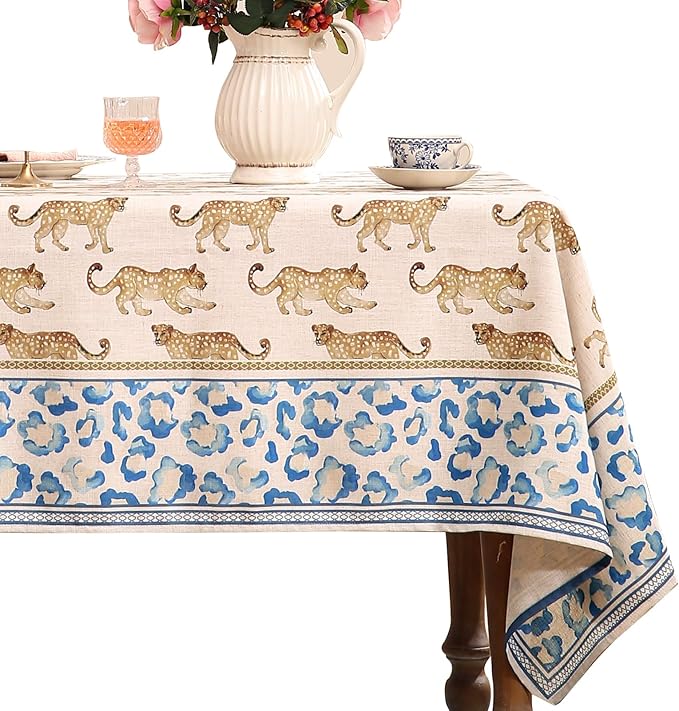 patdrea Designer Linen Rectangular Table Cloth,Vintage Leopard Animal Soft Extra Long Tablecloth,Fall Dacorative Cover for Kitchen Dining,Christmas,Parties,Holiday,Thanksgiving,63"x110"-from