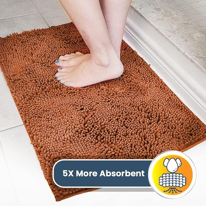 Muddy Mat® AS-SEEN-ON-TV Highly Absorbent Microfiber Door Mat and Pet Rug, Non Slip Thick Washable Area and Bath Mat Soft Chenille for Kitchen Bathroom Bedroom Indoor and Outdoor - Orange 24" x 96"