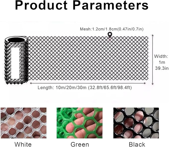 39.3″ x 32.8′ Chicken Mesh Fence Roll Versatile Plastic Fencing Netting Heavy Duty Balcony Protection Safety Mesh Easy Cut for Home Décor Gardening Poultry Barrier(Size:1x10M - Mesh 1.8cm,Color:White)