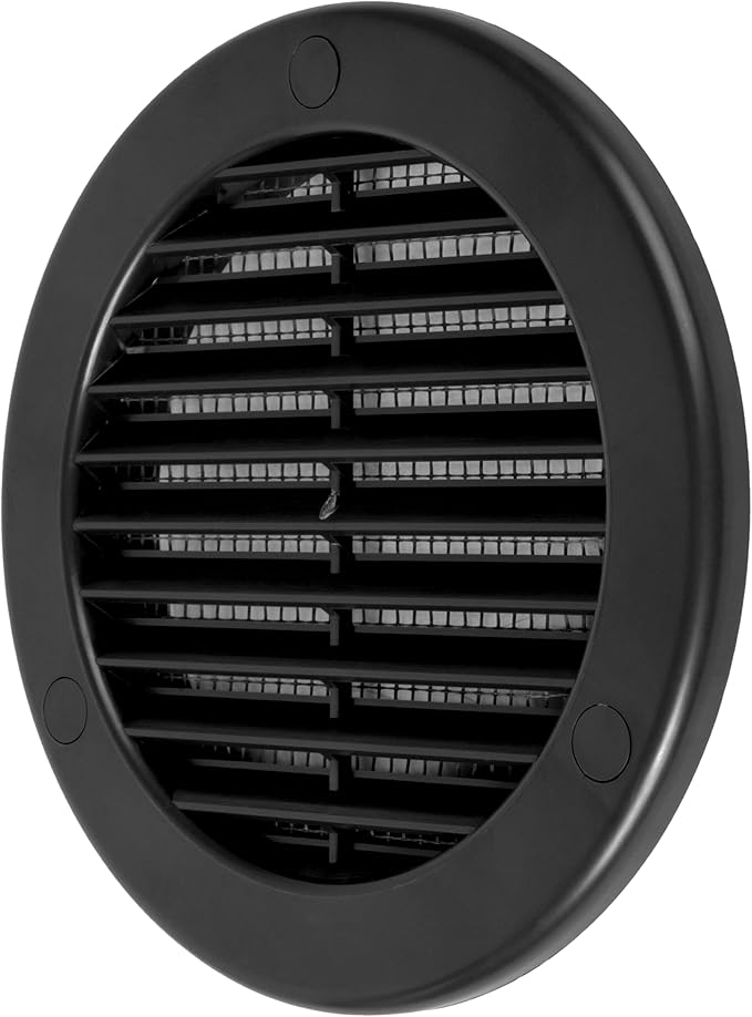 4 Inch [Opening] Black Air Vent Cover – Pack of 5 – Plastic Round Air Vent Grill Cover for Wall or Ceiling, Built-in Mesh Screen/HVAC Return Air Register – Modern Louvered Design