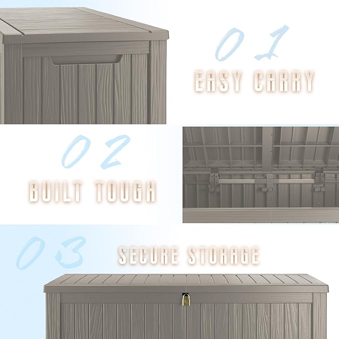 180 Gallon Outdoor Storage Box – Resin Deck Box with Lockable Lid, Waterproof Patio Furniture Storage for Tools, Garden & Yard Organization