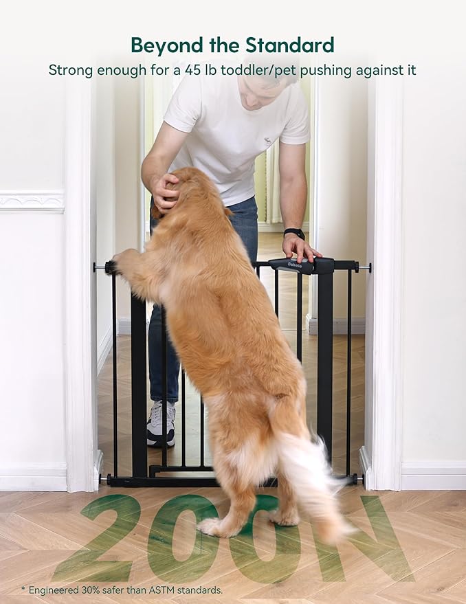 Babelio Baby Gate for Doorways and Stairs, PressGuard P7 Auto Close Dog Gate, 36" Tall Easy Install Pressure Mounted, fits for 29-43" Doorway, Safety Gate Door for Child and Pet, Black