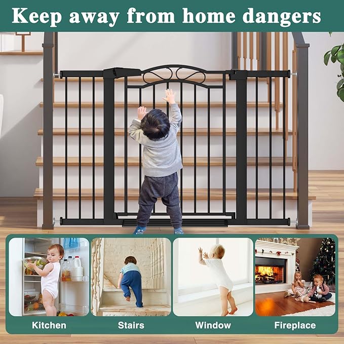Fairy Baby 76.4"-81.8" Extra Wide Baby Gate for Stairs Doorways, Pressure Mount Pet Gate Auto Close Safety Child Gate, Long Large Dog Gate Indoor for House, 77 78 79 80 81 Inches Wide, Black