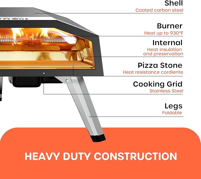 Ecowell Gas Pizza Oven – 12" Pizza Maker with Gas Regulator, Outdoor Energy-saving Propane Pizza Cooker, with Pizza Stone/Peel/Cutter/Infrared Thermometer (12 Inches)