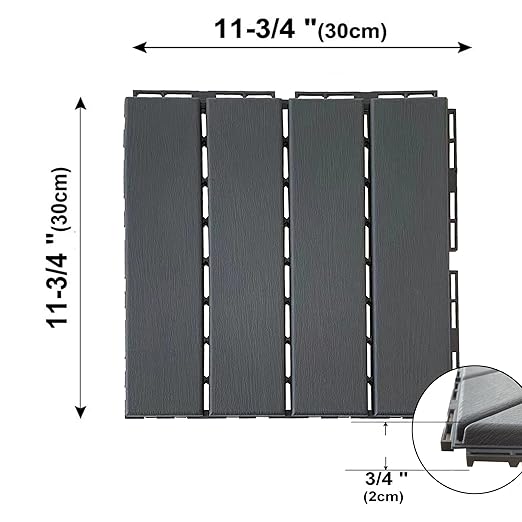 36 sq. ft Plastic Interlocking Deck Tiles, 36 Pack,12"x12" Waterproof Outdoor Flooring All Weather Use, Patio Floor Decking Tiles for Porch Poolside Balcony Backyard, Dark Grey