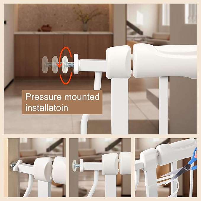 Extra Wide Baby Gate with Door Pressure Mounted 71.65-76.38 Inch,Child Baby Gates for Doorways No Drilling,Walk Through Dog Gate Indoor for The House Kitchen Stairs,White