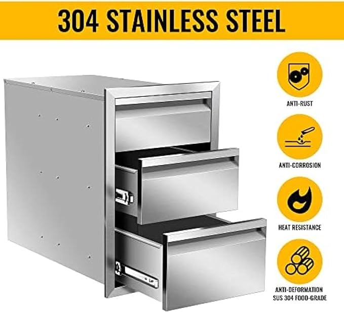 Flush Mount Stainless Steel Double Drawers with Recessed Handles for Outdoor Kitchens Or BBQ Island,-14W X 21H X 23D Inch