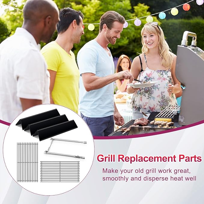 7637 17.5 Inches Grid Grates 7635 Flavorizer Bar with 69785 Burner for Weber Replacement for Spirit 200 Series, Spirit E-210, Spirit S-210 Spirit E-220, Spirit S-220 Cooking Gas Grills