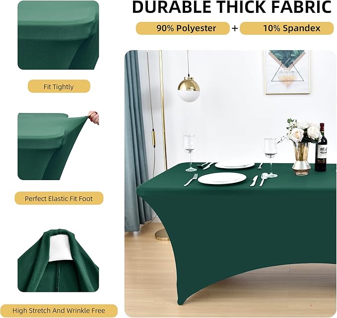 10-Pack 6ft Spandex Table Covers for Rectangle Standard Folding Tables - Wrinkle Resistant Stretch Tablecloths - Ultimate Fitted Table Protector for Parties, Banquet, Wedding