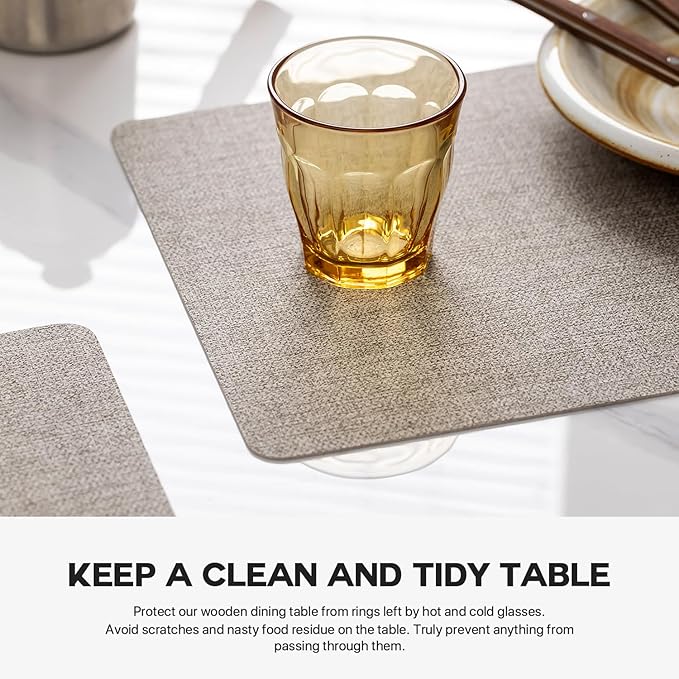 Faux Leather Placemats Set of 4 Vinyl Washable Wipeable Table Mats for Kitchen Dining Table Heat Resistant Waterproof Modern Indoor/Outdoor Placemats Non-Slip Easy Clean Place Mats (Mix Gray)
