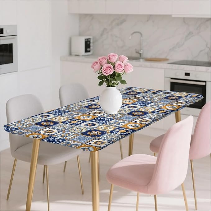 Rectangle Table Cloth Cover Waterproof Elastic Fitted Polyester Fitted Tablecloths for 6 Foot Tables for Indoor,Picnic, Camping, Outdoor （72" x 30"，Bohemian Style）